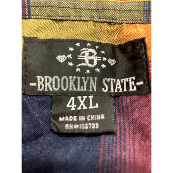 Brooklyn State multicolor plaid 4 XL men's button up red blue yellow orange - Picture 3 of 4